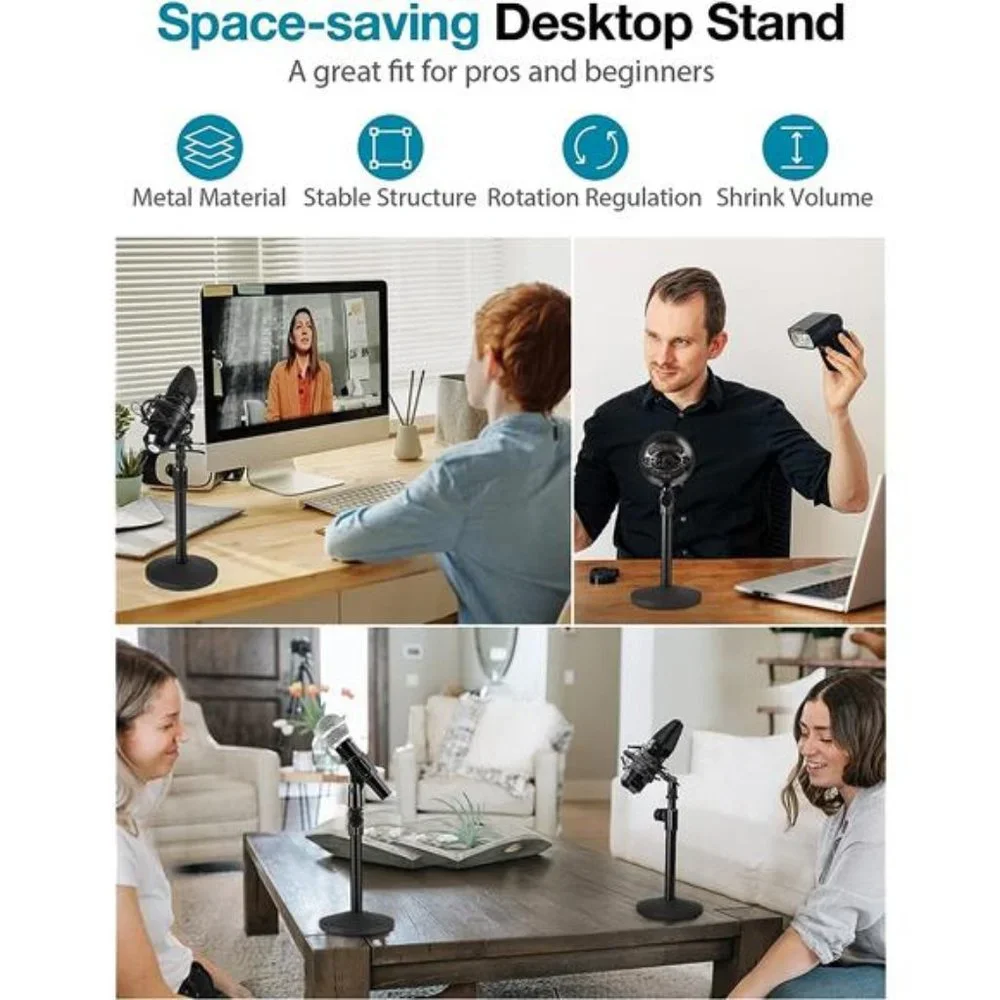 Desktop Microphone Stand, Upgraded Adjustable Table Mic Stand with Mic Clip